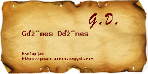 Gémes Dénes névjegykártya