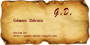Gémes Dénes névjegykártya